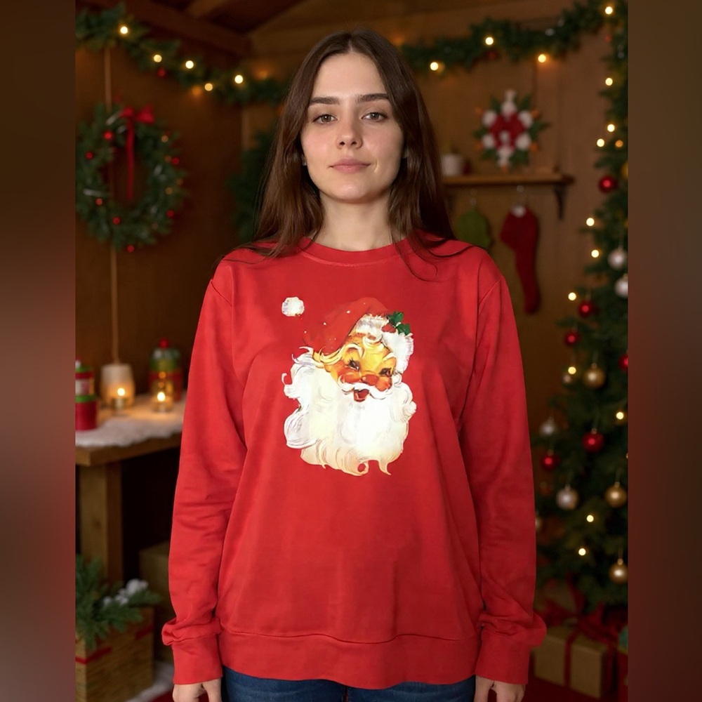 Unisex Vintage-Inspired Red Santa Face Sweatshirt